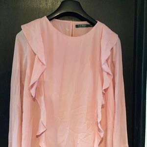 Excellent condition Ralph Lauren prettynpink ruffled long sleeve blouse size L